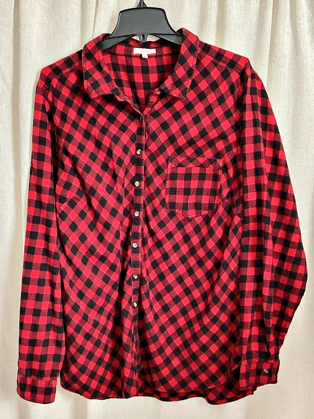 maurices Plaid Button Down Flannel Shirt Red & Black Medium Cotton Size 2X